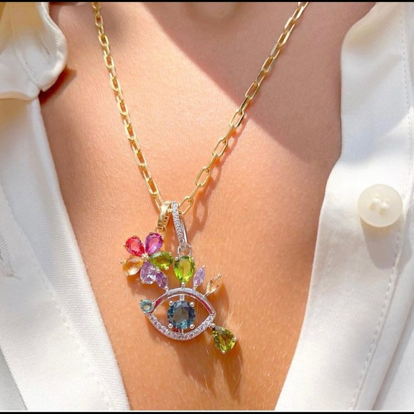 Evil Eye Statement Necklace - Picture 2 of 4